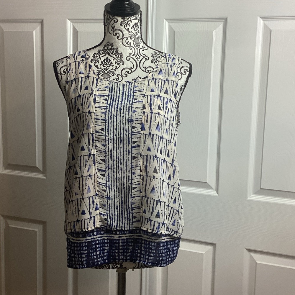 Liverpool‎ Geometric Blue & Cream Blouse Sleeveless XS